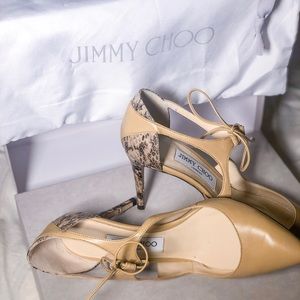 JIMMY CHOO Nude Nappa and Gloss Elaphe Pumps